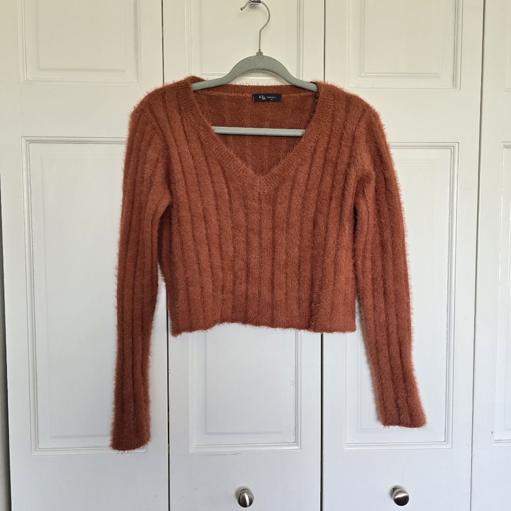Copper KLD Plush Oversized V Neck Sweater